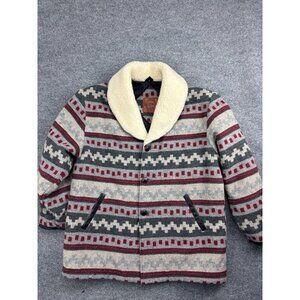 VNTG 80s Mid-West Garment Co Jacket Men's XL Canada Navajo Wool Leather Trim